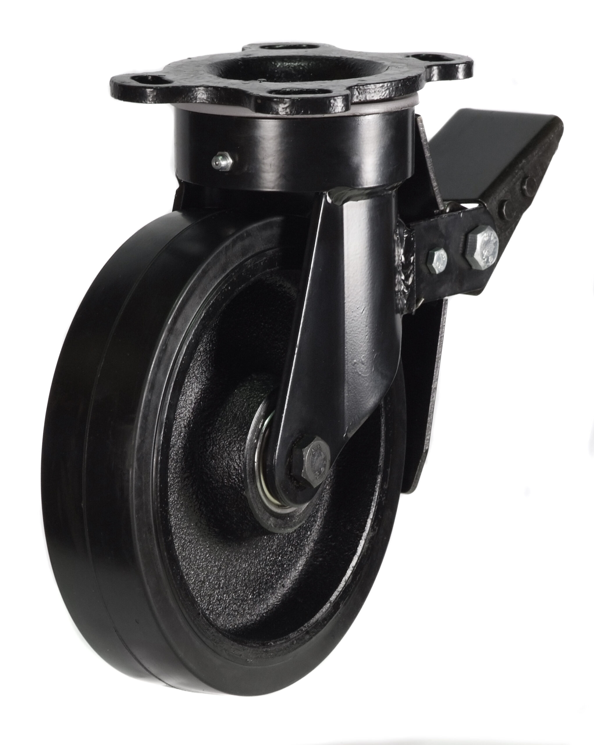 Heavy Duty Swivel Brake Castor With Cast Iron Rubber Wheel
